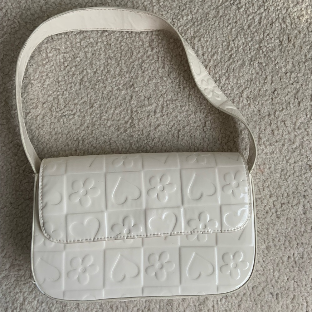 H&M White Patterned Flower Heart Off-White Shoulder Bag